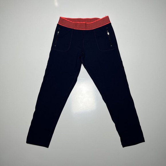 Lorna Jane Navy and Orange Striped Tight Yoga Active Pants Womens Size S - Picture 1 of 3